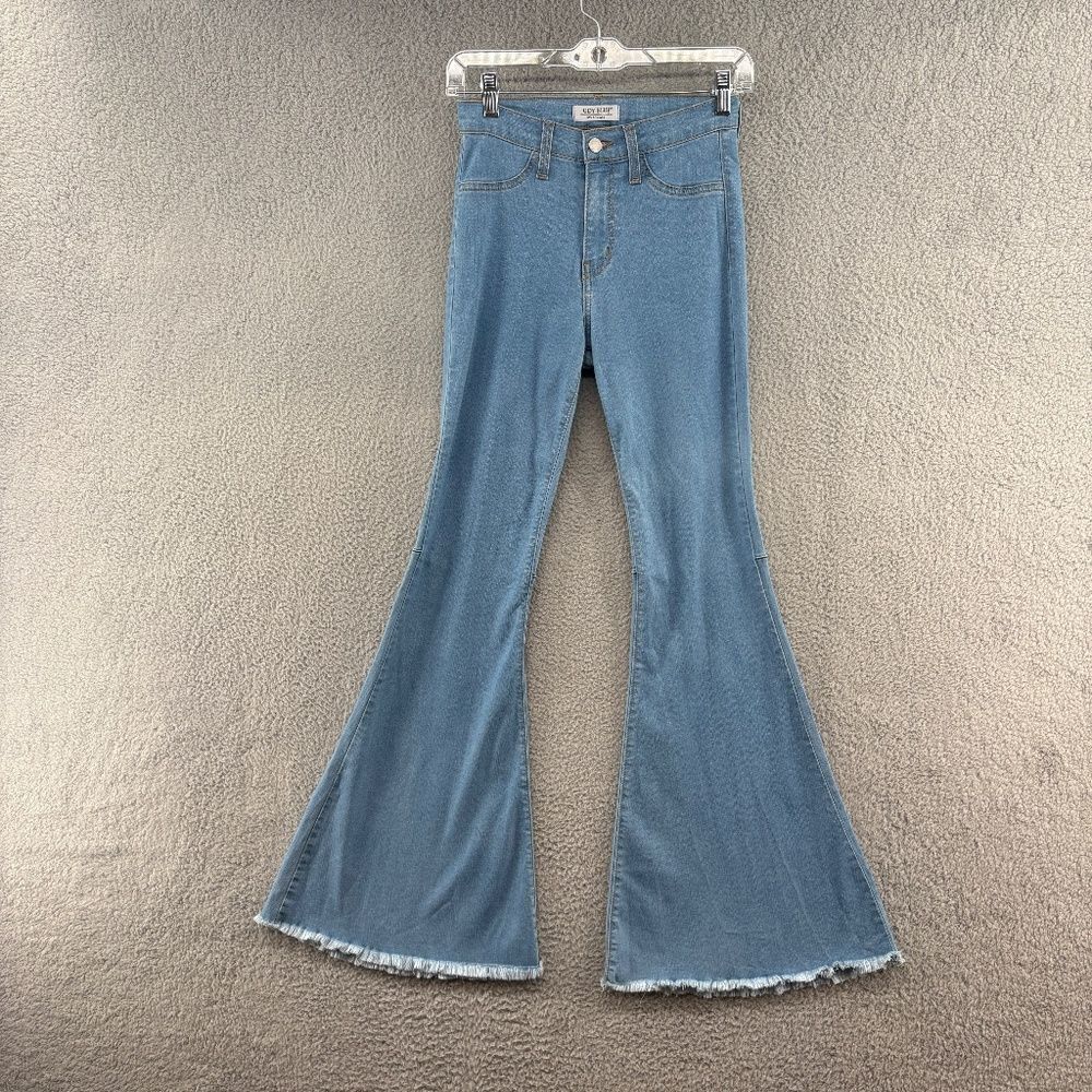 Judy Blue High Rise Raw Hem Flare Jeans Light Wash Stretch Denim Size 1 (25)